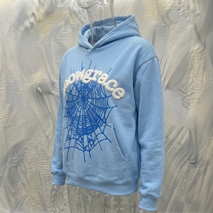 Sudadera con Capucha Snowgrace, Azul Claro, Estampado de Telaraña, Bolsillo Delantero, Unisex, Informal, para Otoño, 100% Algodón, Impresión Serigrafiada - Product Image 4