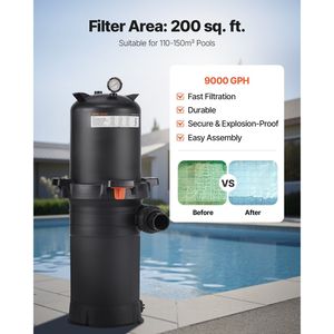 Système de filtration de piscine 9000 GPH avec filtre à cartouche 2 ports de 200 pieds carrés - Product Image 2
