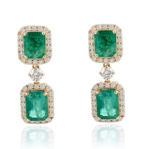 ต่างหูเพชรทรงหยดน้ำประดับมรกตธรรมชาติ ทองคำขาว 18K - Product Image 2