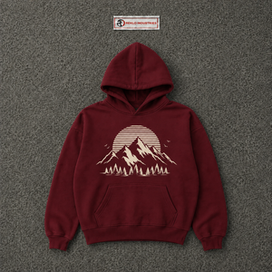 Sudadera con Capucha para Hombre, Estampado de Atardecer en Montaña Color Granate, con Bolsillo Frontal, Estilo Casual para Otoño e Invierno - Product Image 5