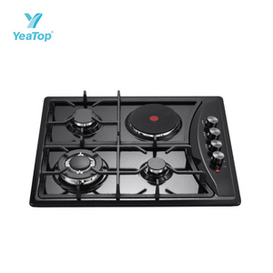 Table de cuisson gaz et électrique encastrable en verre noir, 2 brûleurs, double <span class=keywords><strong>combustible</strong></span>, allumage automatique, surface facile <span class=keywords><strong>à</strong></span> nettoyer, <span class=keywords><strong>prix</strong></span> de gros - Product Image 2