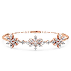 Bracelet ouvrable en or massif 14 carats avec diamant de laboratoire Flora Marquise de forme fantaisie (1 CT.) Tw. Bracelet certifié IGI pour fille - Product Image 5