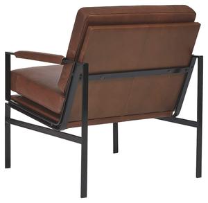 Sillón Vintage de Cuero Marrón con Asiento Acolchado, Reposabrazos Acolchados, Estructura de Metal Negro, Silla de Salón Moderna de Estilo Industrial - Product Image 2