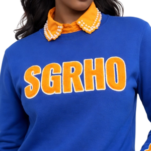 Sweat-shirt en chenille bleu élégant Sigma Gamma Rho GRHO à manches bouffantes pour femme, mélange de coton, coupe décontractée à manches longues - Product Image 2