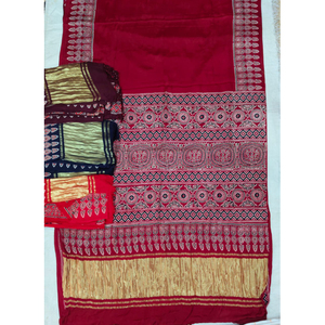 Sari de Seda con Estampado Ajrakh Indio, Hecho a Mano con Tinte Natural, Diseño Tradicional para Fiestas de Diwali y Exportación - Product Image 1