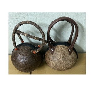 Vietnam Manufacture Round Coconut Shell Sling Bag with Handle / Natural Coconut Shell Bag for Beach Summer Souvenir Gift Crafts - Product Image 3