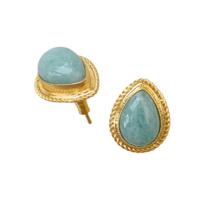 Boucles d'oreilles clous unisexes en laiton plaqué or 18 carats, forme goutte d'eau, serties d'Amazonite classique, sur mesure, pour anniversaire - Product Image 4