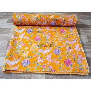 Edredón Kantha Hecho a Mano en India, 100% Algodón, Diseño Floral con Estampado a Bloque, 220g de Peso de Tela, Alta Calidad ART&ART - Product Image 4