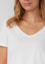 T-shirt femme STELLAR à col en V, coupe classique, tricoté, 240g, soie, décontracté, pour le bureau, 100% coton, blanc, manches courtes, été - Product Image 3