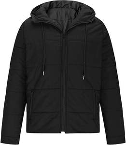Men's <b>Burgundy</b> Hooded <b>Puffer</b> <b>Jacket</b> Windproof Zipper Closure Casual Winter <b>Jacket</b> Thick Polyester Wadding Regular Length - Product Image 2