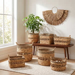 RINGLET BELT Eco-Friendly Multifunction Seagrass & Hyacinth <b>Storage</b> <b>Basket</b> Set <b>with</b> <b>Shelf</b> Organizer Cube & Rectangle Box - Product Image 6