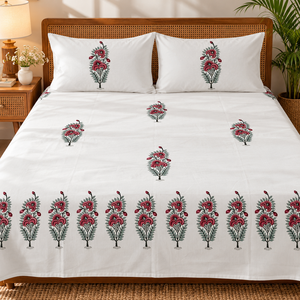 Parure de draps en coton fleuri avec motif floral rouge, tissu doux, collection de literie pour chambre à coucher, maison, hôtel, chambre d'hôtes. - Product Image 2
