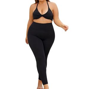 Conjuntos Deportivos de 2 Piezas para Mujer, de Marca Famosa, a la Moda, Sólidos, Transpirables, para Yoga y Pilates, Elásticos, sin Costuras, con Logotipo en el Frente - Product Image 1
