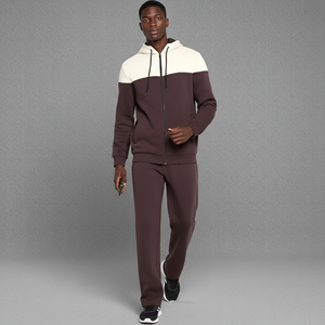 Survêtement à capuche pour homme de haute qualité, fermeture éclair intégrale, color block, 100 % coton, décontracté, pour l'automne, avec logo frontal, style streetwear - Product Image 2