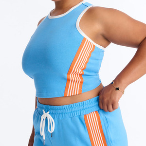 Custom Logo Women's <b>Blue</b> Striped Two Piece Sporty Set Sleeveless <b>Crop</b> <b>Top</b> Wide Leg Pants Breathable Activewear Spring Summer Set - Product Image 4