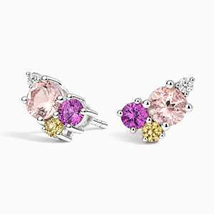 Multicolor Round Gemstone Cluster <b>Stud</b> Earrings Designer Statement Style 10K 14K 18K Gold 925 935 <b>Silver</b> - Product Image 4
