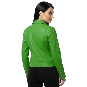 Veste de moto en cuir vert de haute qualité pour femmes, sur mesure, vente en gros, prix d'usine, cuir véritable, veste en cuir - Product Image 1