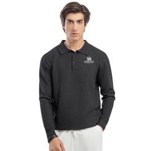 Pull Polo Texturé Vert Olive Foncé pour Homme, Manches Longues, Col Boutonné, Tricot Décontracté Tendance, OEM - Product Image 1