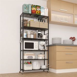 FCH Six-Layer Segmented Utility Rack 2 Rubber Wheels M8 Adjustable Feet 1 Side Cone Hook Freely Adjustable Layer Spacing Display - Product Image 1