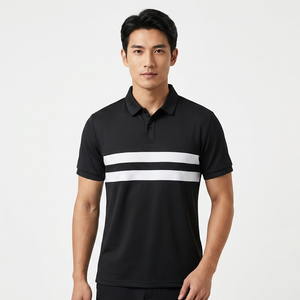 Polo à manches courtes noir pour homme avec blocs de couleur rayés blancs, design tricoté décontracté - Product Image 5