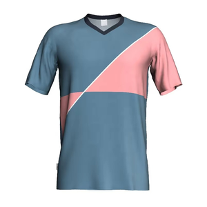 Maillot de football pour homme à col en V, bicolore bleu et rose, manches courtes, en polyester respirant, coupe classique, toutes saisons - Product Image 1