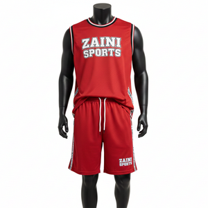 Conjunto de pantalones cortos y camiseta de baloncesto para hombre, tela de malla de poliéster transpirable, panel lateral rojo, logotipo personalizado por transferencia térmica, conjunto de pantalones cortos para hombre - Product Image 6