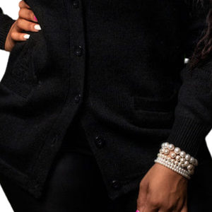 Cárdigan de punto negro triple para mujer, suéter de manga larga con botones en la parte delantera, ropa exterior clásica, elegante, informal, a la moda - Product Image 4