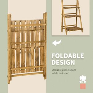 Support à plantes pliable en bois à 3 niveaux de 24 po x 15 po, étagère de rangement intérieure et extérieure pour balcon, jardin, terrasse - Product Image 6