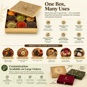 Caja de Especias Cuadrada de Latón Grabado, Masala Dabba, 9 Compartimentos, Tapa con Perilla, Contenedor de Almacenamiento de Cocina de Lujo, Fabricante Mayorista - Product Image 4