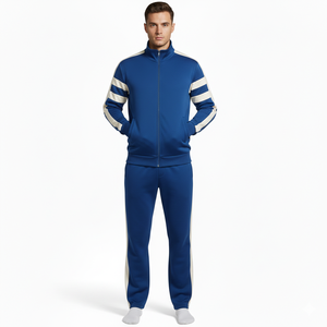 100% Cotton Breathable Casual Solid Autumn Full Length Tracksuit with 300g Fabric <b>Weight</b> <b>Stand</b> Collar Drawstring Closure - Product Image 1