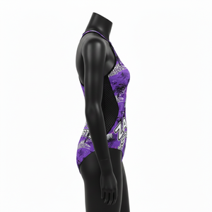 ชุดว่ายน้ำผู้หญิงคุณภาพสูง โพลีสแปนเด็กซ์ สีม่วงดำ ระบายอากาศได้ดี พร้อมแผงตาข่าย พิมพ์โลโก้ตามสั่ง สำหรับชุดว่ายน้ำผู้หญิง - Product Image 3