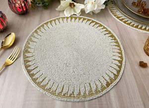 Luxury Eco-Friendly <b>Beaded</b> Handmade Round Placemat Rich Look Gold Classic Decorative Centre Piece - Product Image 3