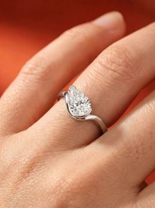 S925 Sterling <b>Silver</b> rhodium Plated Set pear Cut Moissanite GRA Certified Engagement Wedding <b>Ring</b> - Product Image 2