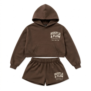 Conjunto de 2 Piezas de Ropa Urbana de Invierno para Mujer con Logotipo Personalizado, Sudadera con Capucha y Pantalones Cortos de Forro Polar, 100% Algodón, Transpirable, de Secado Rápido y Ecológico - Product Image 3