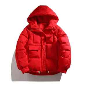 <b>Men</b> Hooded Puffer Jacket Winter Warm Thick Polyester Filling Zipper Closure Casual Loose Fit Solid Color Coat - Product Image 2
