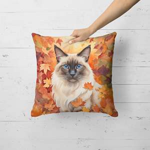 Gato balinés en hojas de otoño almohada decorativa lavable a máquina 18H x 18W para interior y exterior para sofá cama y decoración de Patio - Product Image 2