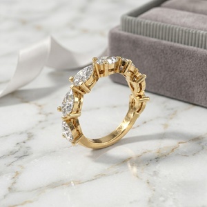 2.10CTW Vintage Pear Prong <b>Set</b> Mixed Shape Cluster <b>Ring</b> for Certified 10K <b>Gold</b> Plated Unisex Engagement <b>Ring</b> - Product Image 2