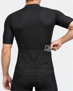 Maillot de ciclismo negro de manga corta con cremallera completa, transpirable, unisex, para ciclistas adultos - Product Image 3