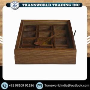 Handcrafted Wooden Spice <b>Box</b> Masala Dabba Natural Wood <b>Storage</b> Container for Indian <b>Kitchen</b> Spice Organization - Product Image 2