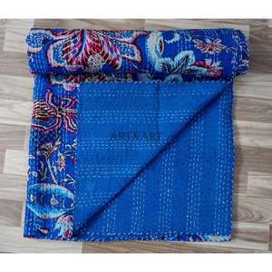 Couvre-lit Kantha fait main le plus vendu, 100% coton, imprimé à la main, motif floral, poids du tissu 220g, origine Rajasthan - Product Image 5
