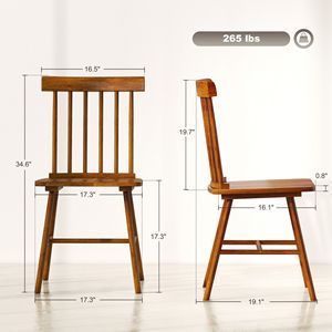 Set di 4 Sedie da Pranzo in Stile Rustico Marrone Chiaro, Sedie da Cucina con Telaio in Legno di Gomma e Schienale a Fuso per Sala da Pranzo - Product Image 3