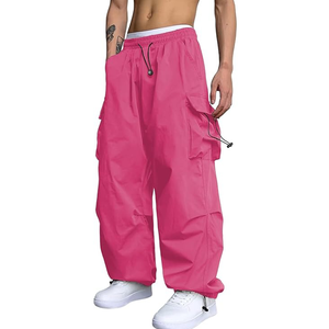 <b>Men's</b> <b>Pink</b> Harem Pants Elastic Waist Drawstring Multiple Pockets Casual Loose Fit Lightweight Breathable Summer Wear - Product Image 1