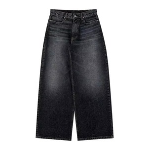 Quality Heavyweight Men Baggy Casual Denim Custom Logo Black Loose Straight Jeans Simple Washed Pants - Product Image 4