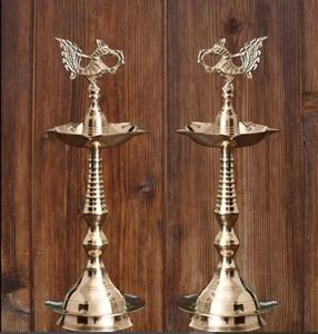 Custom Peacock <b>Figure</b> Copper Industrial Fancy Kerala Diya Oil Lamp Stand Traditional Diwali Puja - Product Image 1