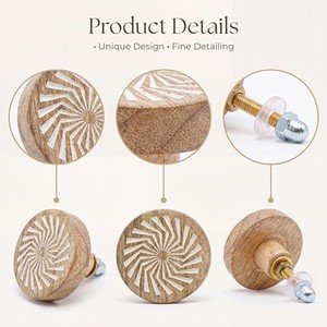 Tiradores de Madera Rectangulares para Gabinetes, Diseño Floral Bohemio, Ecológicos, Tiradores de Madera de Pino al por Mayor - Product Image 4