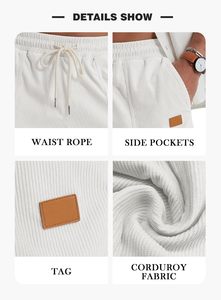 Pantalones Cortos Bermuda de Pana Sólida para Hombre, Cintura Media, Cordón Ajustable, Bolsillos, Ropa Casual, Transpirable, Ligero, Ajuste Cómodo - Product Image 6