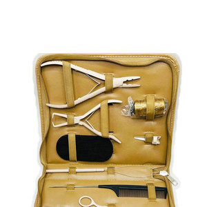 Kit d'outils professionnels marron pour extensions capillaires avec perles, pinces, outils de séparation en boucle, et pinces de pose et de retrait pour extensions de cheveux naturels - Product Image 5