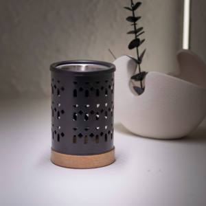 Trending Black Metal Incense <b>Burner</b> With Geometric Cutouts Wooden Base Aromatherapy Diffuser Home Decor - Product Image 1
