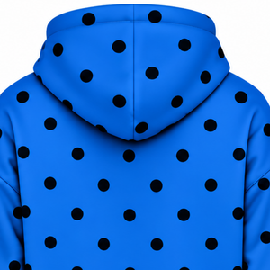 Sweat-shirt à capuche décontracté pour femme, bleu vif à pois noirs, en polaire, avec cordon de serrage, manches longues et poche kangourou, style streetwear - Product Image 4