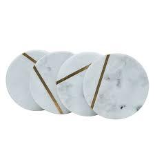 Posavasos de mármol blanco ecológicos al por mayor con incrustaciones de latón de lujo, juego de 4 posavasos redondos de piedra natural hechos a mano para café - Product Image 2